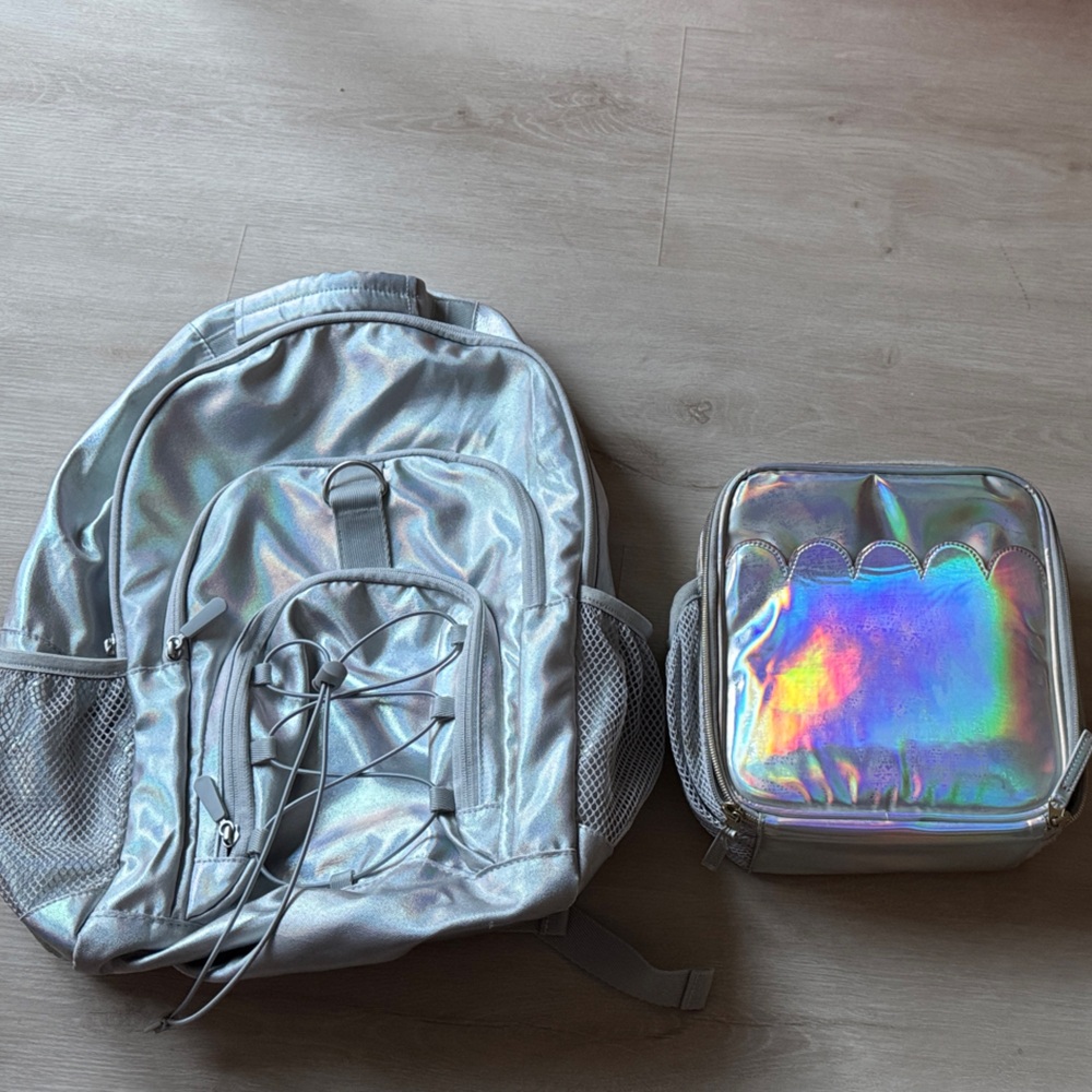 Pottery Barn Teen Silver Backpack and Lunchbox Set